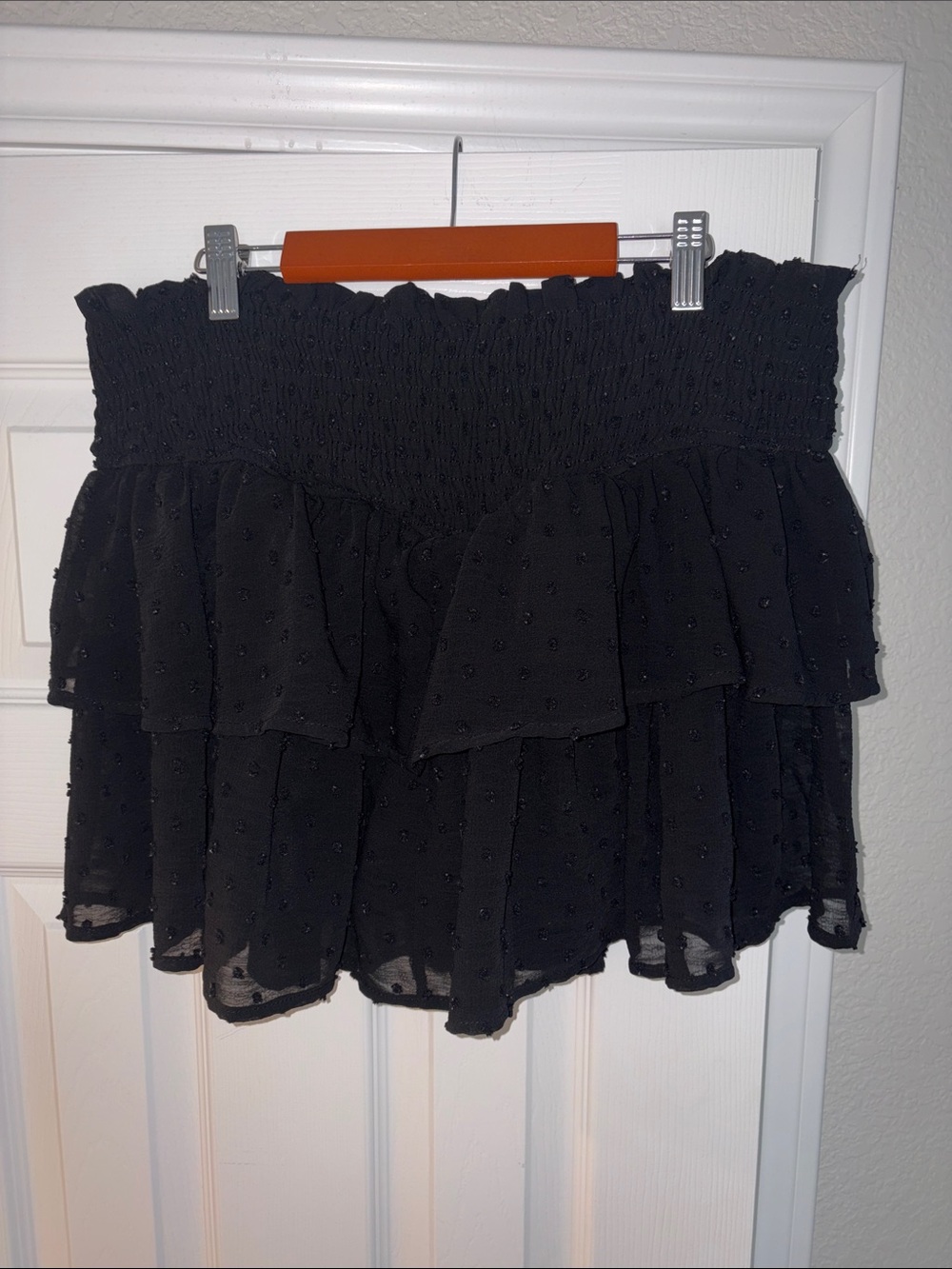 Altar'd State Black Tiered Smocked 3D Polka Dot Mini Skirt